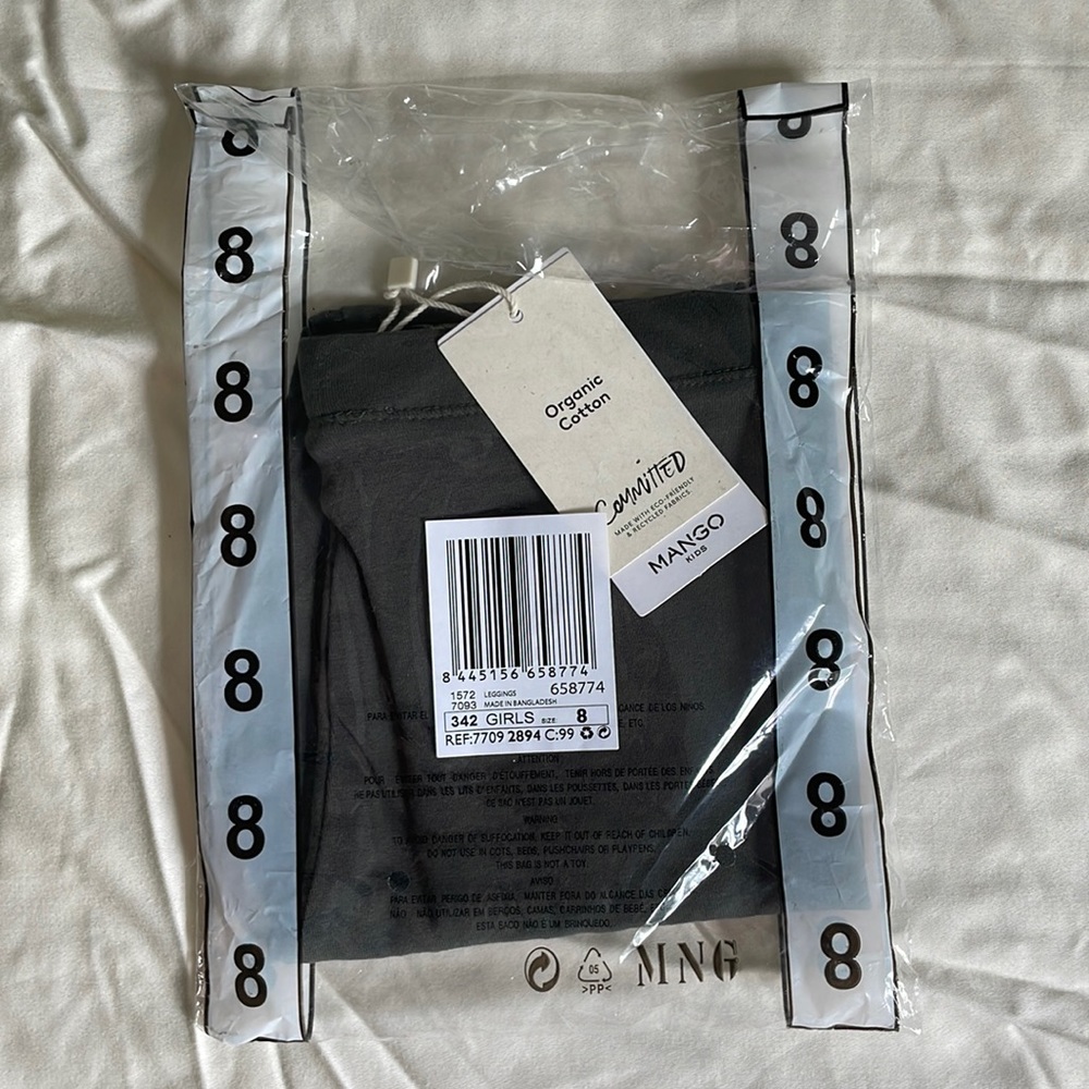 Girls Mango Black Cotton Leggings Size 8